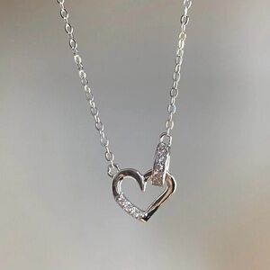 Sterling Silver Heart Charm Pendant Necklace, 17inch New